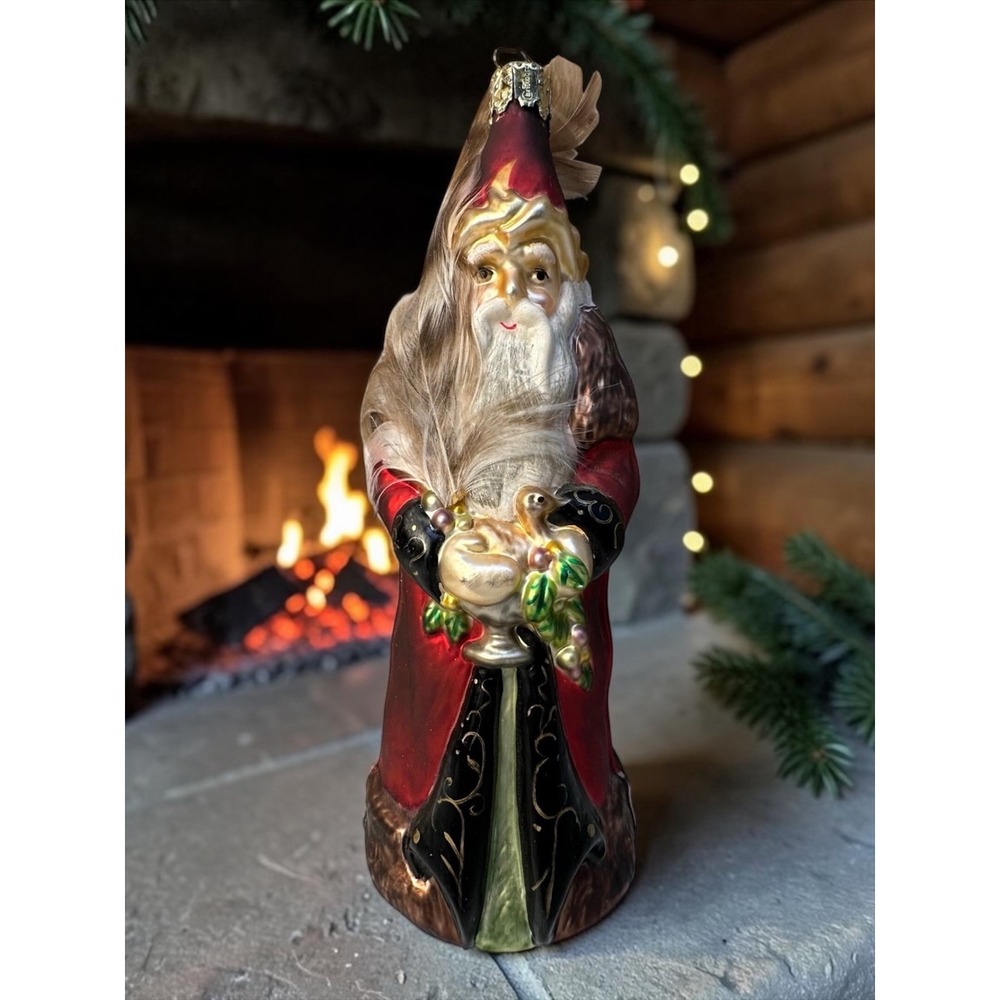 Christborn Ornament Santa Wise Man Germany Blown Glass 6.5" Red Feather
